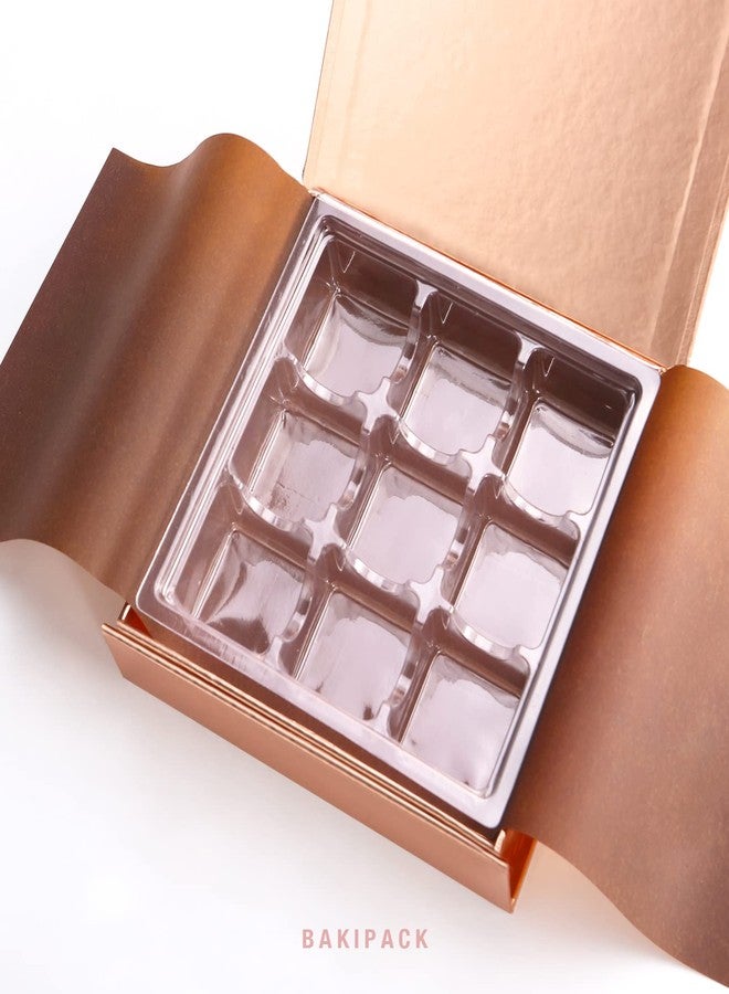 BAKIPACK Rose Gold Truffle Gift Boxes Set of 6 with 9-Piece Plastic Tray, Magnetic Closure, 5.7" x 5.7" x 1.3" for Chocolate, Candy, Formal Events, Special Occasions - Image 3